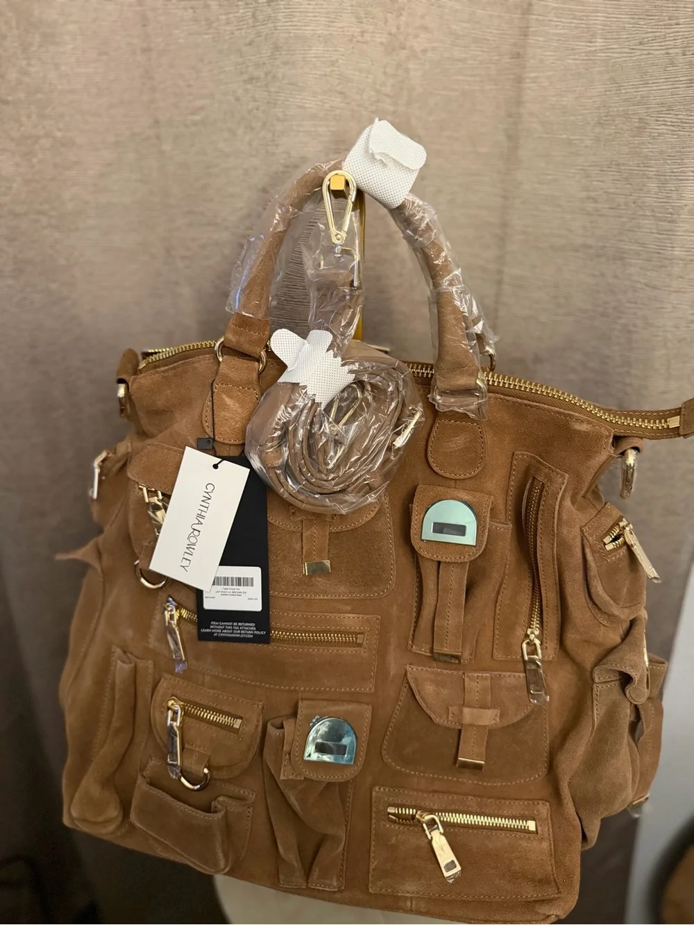 Cynthia Rowley Suede Tote in Tan with Gold Hardware